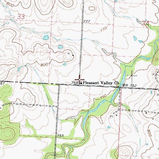 Topographic Map of Pleasant Valley Church, MO
