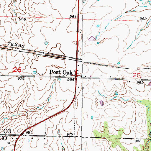 Topographic Map of Post Oak, MO
