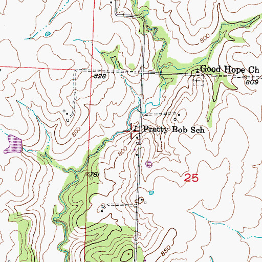 Topographic Map of Pretty Bob School (historical), MO