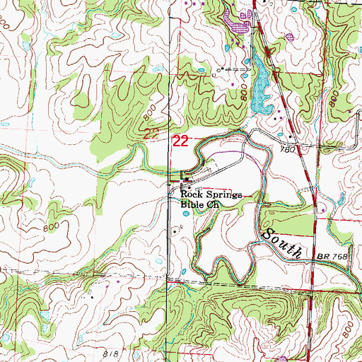 Topographic Map of Rock Springs Bible Church, MO