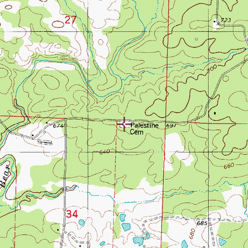 Topographic Map of Palestine Cemetery, AR