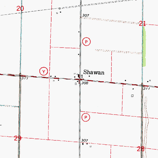 Topographic Map of Shawan, MO