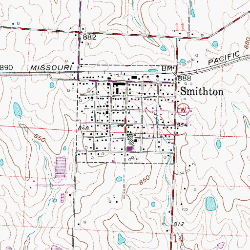 Topographic Map of Smithton, MO