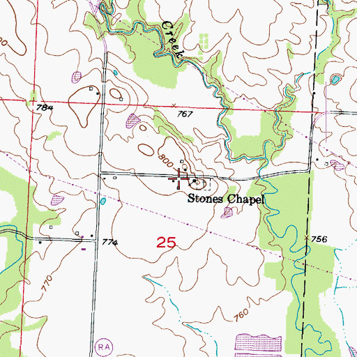 Topographic Map of Stones Chapel, MO