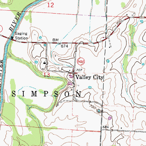Topographic Map of Valley City, MO