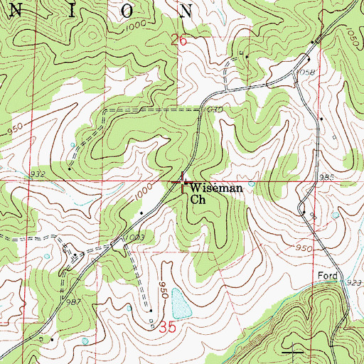 Topographic Map of Wiseman Church, MO