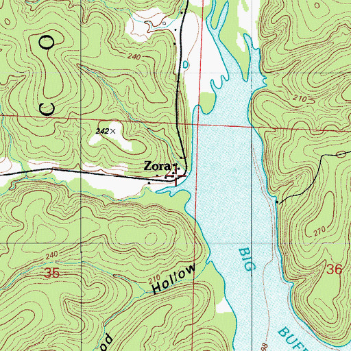 Topographic Map of Zora, MO