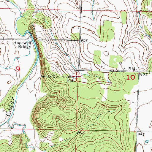 Topographic Map of Amity Community Hall, MO