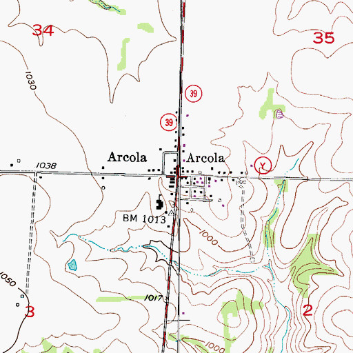 Topographic Map of Arcola, MO