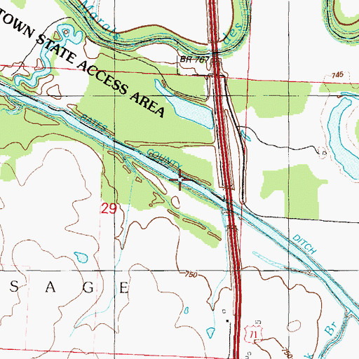 Topographic Map of Bates County Drainage Ditch, MO