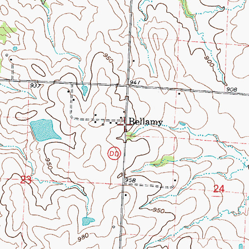 Topographic Map of Bellamy, MO