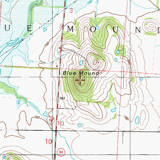Topographic Map of Blue Mound, MO