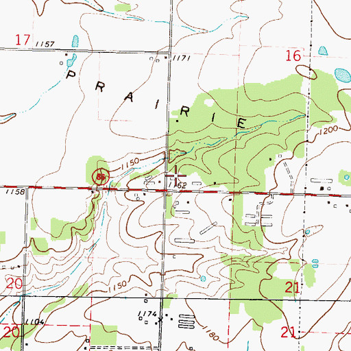 Topographic Map of Brock Prairie, MO