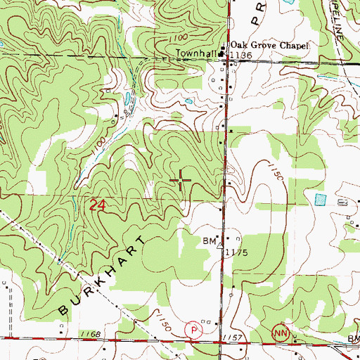 Topographic Map of Burkhart Prairie, MO