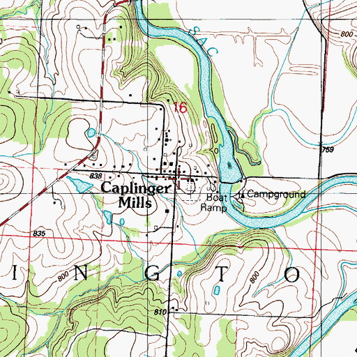 Topographic Map of Caplinger Mills, MO