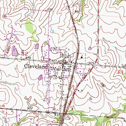 Topographic Map of Cleveland, MO