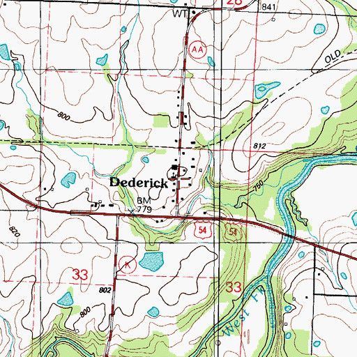 Topographic Map of Dederick, MO