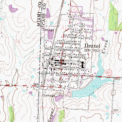 Topographic Map of Drexel, MO