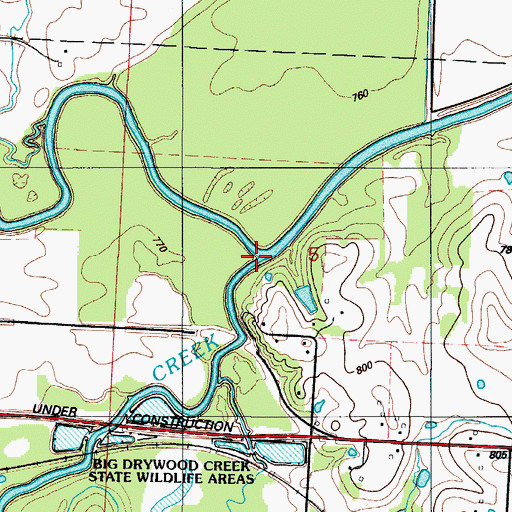 Topographic Map of Dry Wood Creek, MO