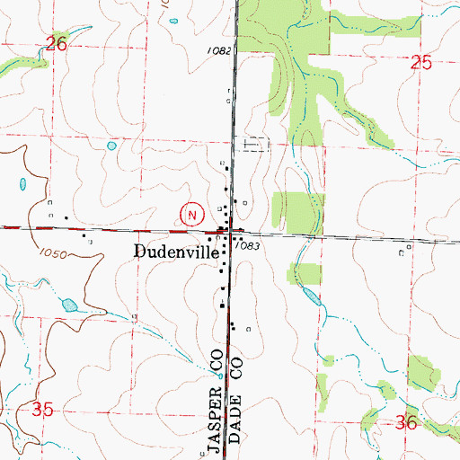 Topographic Map of Dudenville, MO