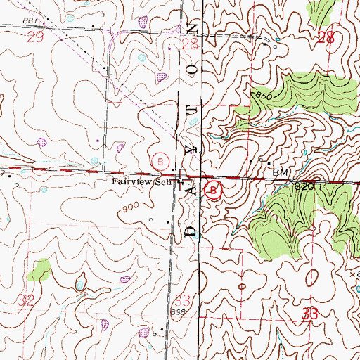 Topographic Map of Fairview School (historical), MO