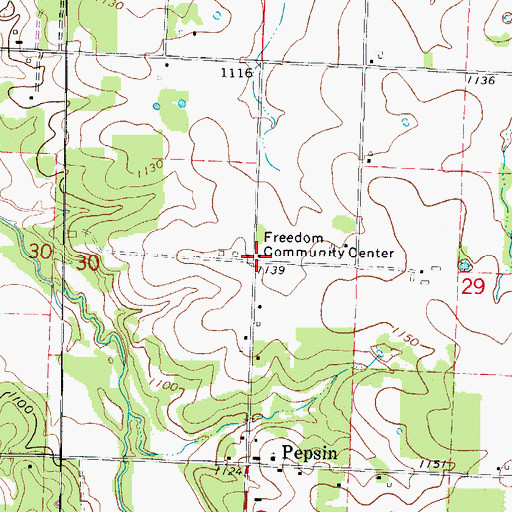 Topographic Map of Freedom Community Center, MO