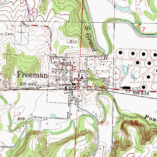 Topographic Map of Freeman, MO