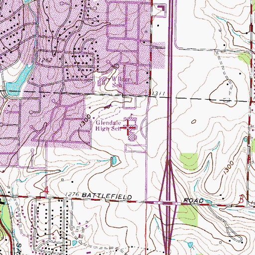 Topographic Map of Glendale High School, MO