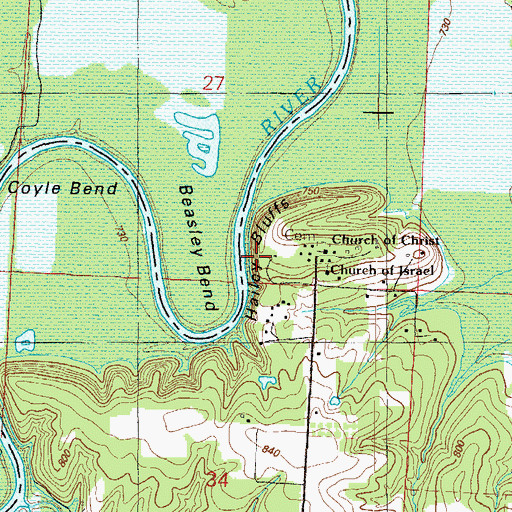 Topographic Map of Halley Bluffs, MO