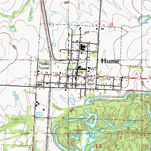 Topographic Map of Hume, MO