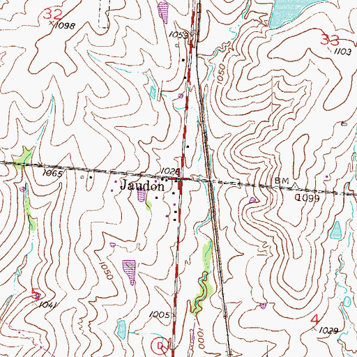 Topographic Map of Jaudon, MO