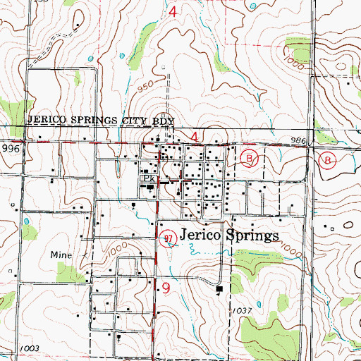 Topographic Map of Jerico Springs, MO