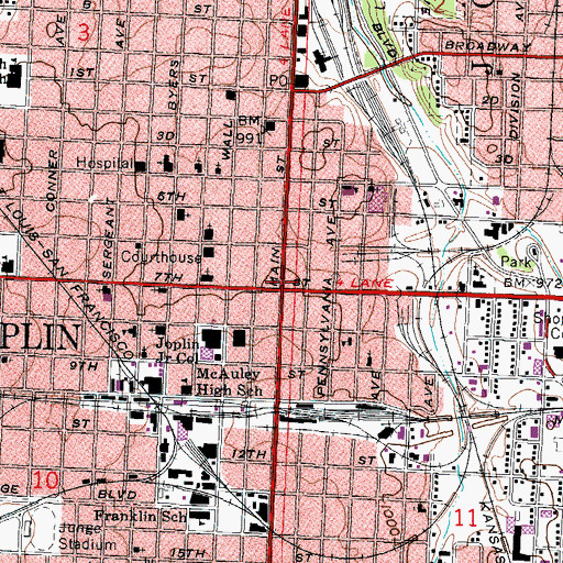 Topographic Map of Joplin, MO