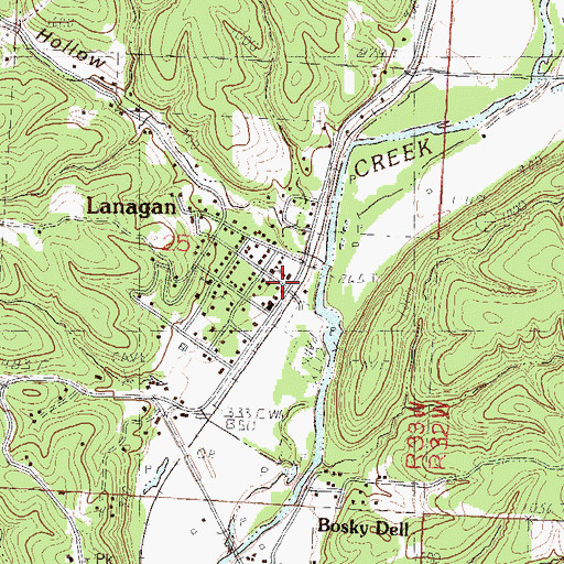 Topographic Map of Lanagan, MO