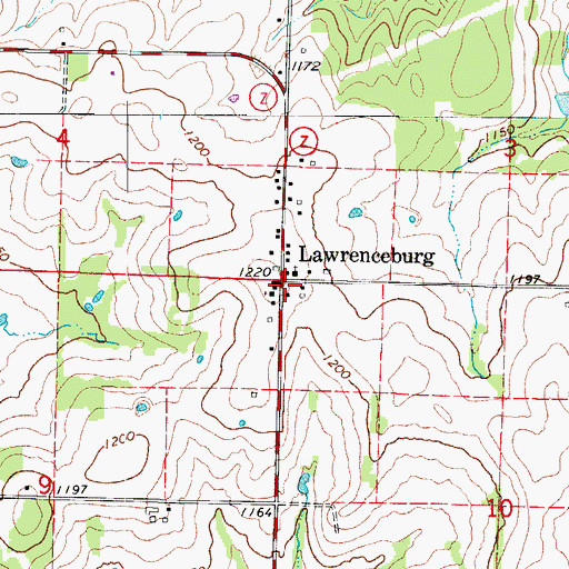 Topographic Map of Lawrenceburg, MO