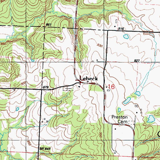 Topographic Map of Lebeck, MO