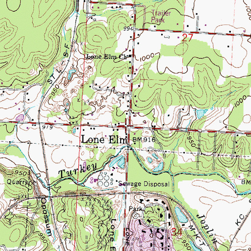 Topographic Map of Lone Elm, MO