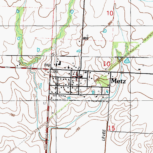 Topographic Map of Metz, MO