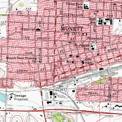 Topographic Map of Monett, MO