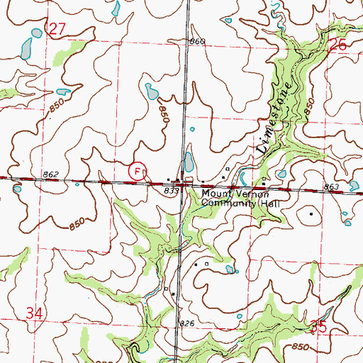 Topographic Map of Mount Vernon Community Hall, MO
