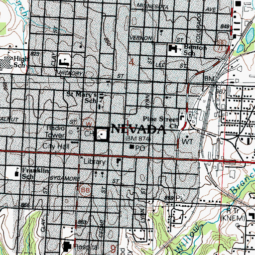 Topographic Map of Nevada, MO