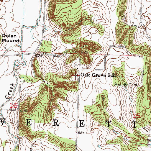 Topographic Map of Oak Grove School (historical), MO