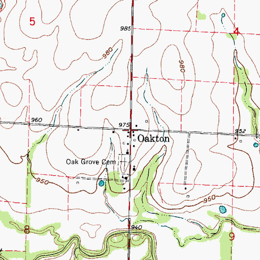 Topographic Map of Oakton, MO