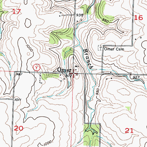 Topographic Map of Omer, MO