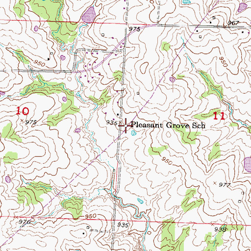 Topographic Map of Pleasant Grove School (historical), MO