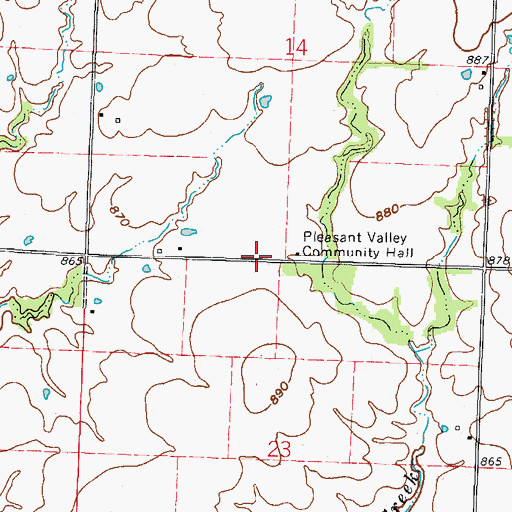 Topographic Map of Pleasant Valley Community Hall, MO