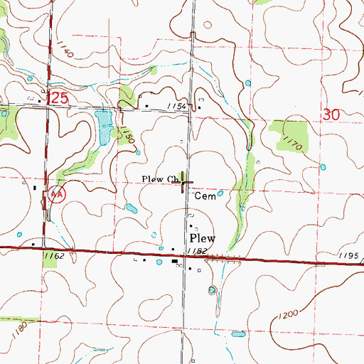 Topographic Map of Plew Church, MO