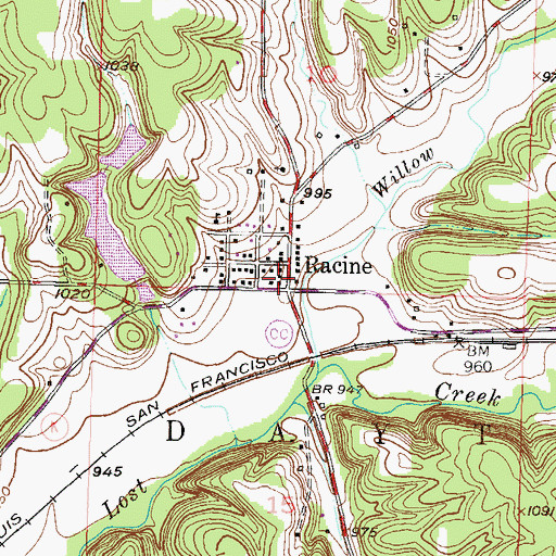 Topographic Map of Racine, MO