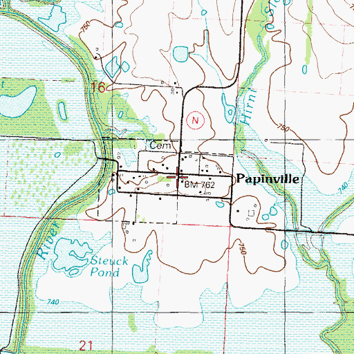 Topographic Map of Papinville, MO