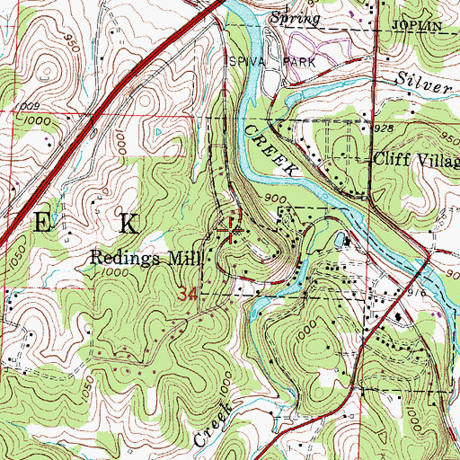 Topographic Map of Redings Mill, MO